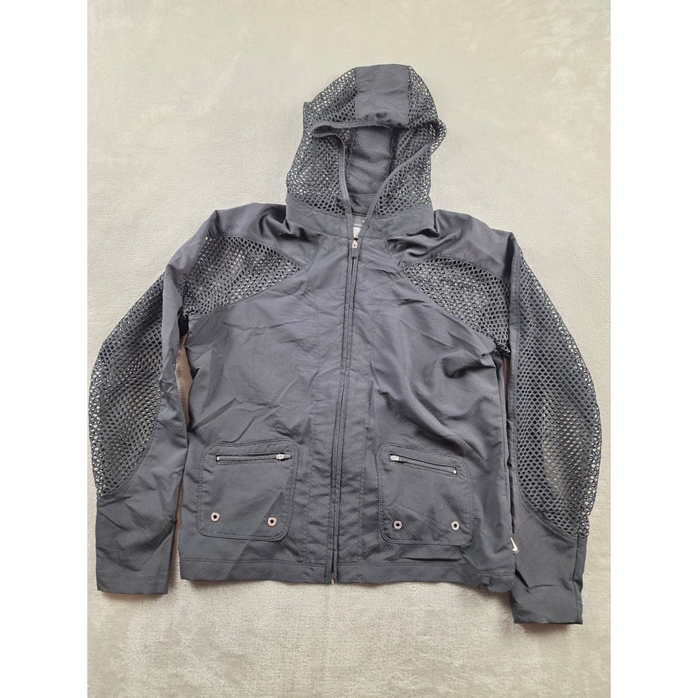 Nike Sphere Dry Hooded Jacket Women L Black Mesh Panel Full Zip Activewear Y2K